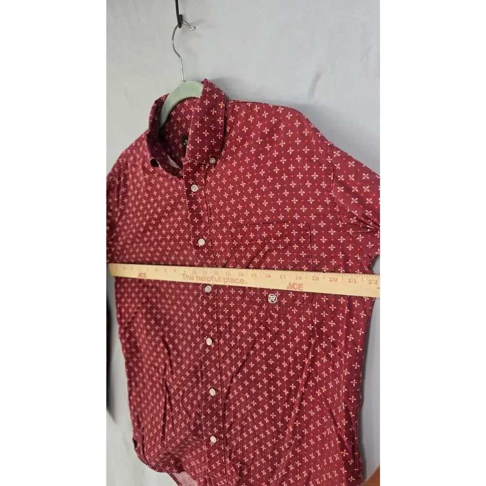 Roper Shirt Mens Small Red Geometric Western Cotton Button Front Long Sleeve